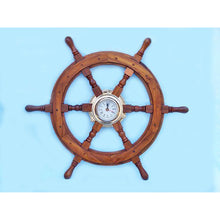 Handcrafted Model Ships Deluxe Class Wood And Brass Ship Wheel Clock 24 SW-1721A