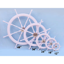 Handcrafted Model Ships Deluxe Class White Wood and Chrome Ship Decorative Steering Wheel 24 SW24CH-White