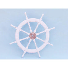 Handcrafted Model Ships Deluxe Class White Wood and Chrome Ship Decorative Steering Wheel 36" SW36CH-White