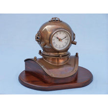Handcrafted Model Ships Antique Brass Decorative Divers Helmet Clock on Rosewood Base 12" DH-0820-AN