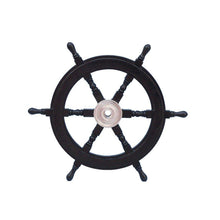 Handcrafted Model Ships Deluxe Class Wood and Chrome Decorative Pirate Ship Steering Wheel 24" SW24CH-Black