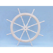 Handcrafted Model Ships Classic Wooden Whitewashed Decorative Ship Steering Wheel 60 SW-173160