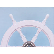Handcrafted Model Ships Deluxe Class White Wood and Chrome Ship Decorative Steering Wheel 24 SW24CH-White