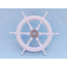 Handcrafted Model Ships Deluxe Class White Wood and Chrome Ship Decorative Steering Wheel 24 SW24CH-White