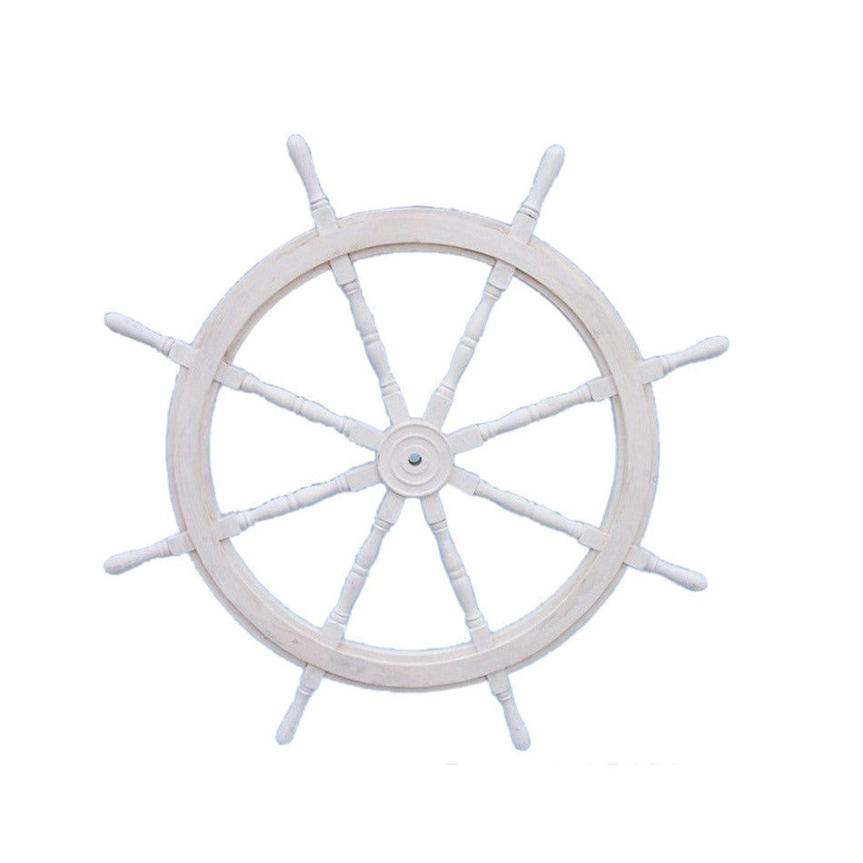 Handcrafted Model Ships Classic Wooden Whitewashed Decorative Ship Steering Wheel 48