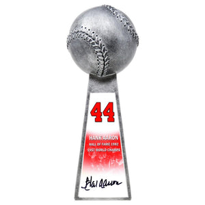 Schwartz Sports Hank Aaron Signed Baseball World Champion 14 Inch Replica Silver TrophyAARTRO100