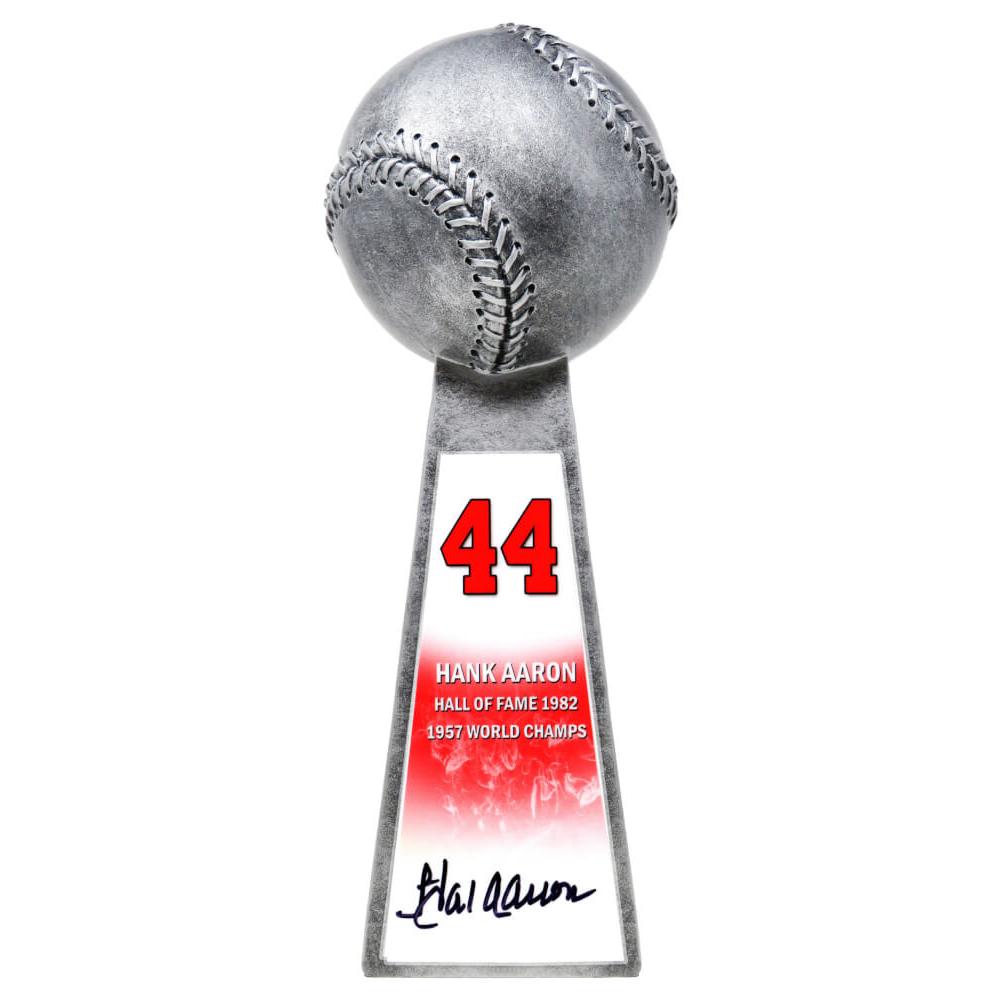 Schwartz Sports Hank Aaron Signed Baseball World Champion 14 Inch Replica Silver TrophyAARTRO100