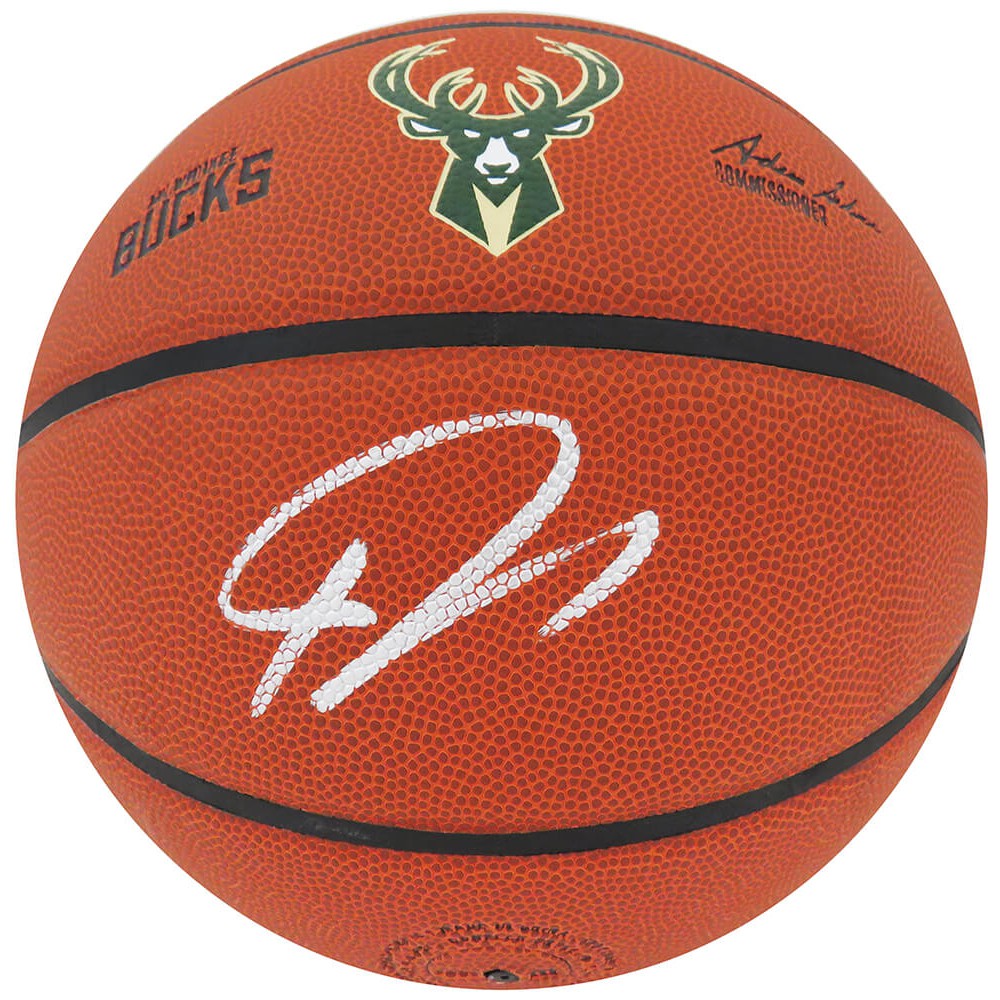 Schwartz Sports Giannis Antetokounmpo Signed Wilson Milwaukee Bucks Logo NBA Basketball ANTBSK207