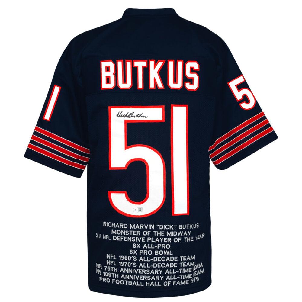 Schwartz Sports Dick Butkus Signed Navy Embroidered Stat Custom Football Jersey - (Beckett)BUTJRY306