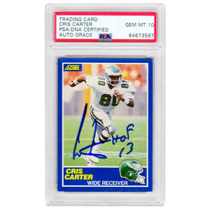 Schwartz Sports Cris Carter Signed Philadelphia Eagles 1989 Score Football Rookie Card #72 w/HOF'13 (PSA Encapsulated - Auto Grade 10)CARCAR318