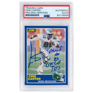 Schwartz Sports Cris Carter Signed 1989 Score Football Rookie Card #72 w/All I Do Is Catch TD's - (PSA Encapsulated)CARCAR337