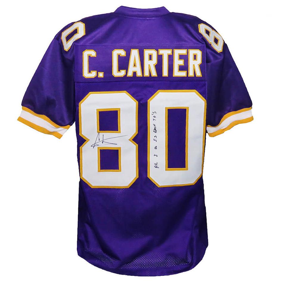 Schwartz Sports Cris Carter Signed Purple Custom Football Jersey w/All I Do Is Catch TD'sCARJRY302