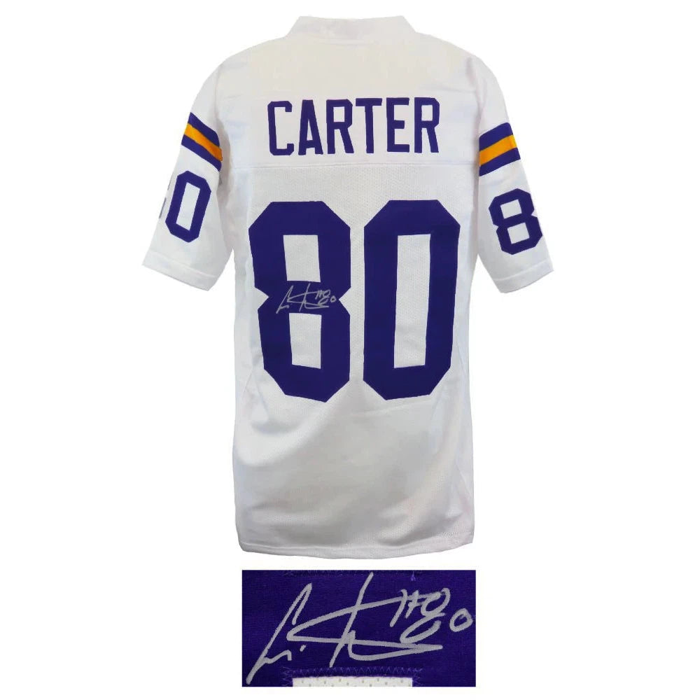 Schwartz Sports Cris Carter Signed White Throwback Custom Football Jersey CARJRY307