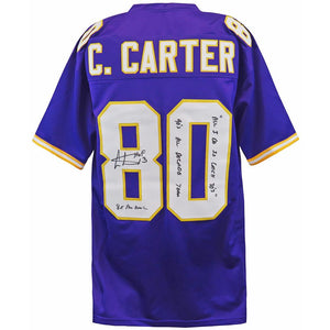 Schwartz Sports Cris Carter Signed Purple Custom Football Jersey w/HOF, All-Decade, Catch TD's, Pro BowlCARJRY309