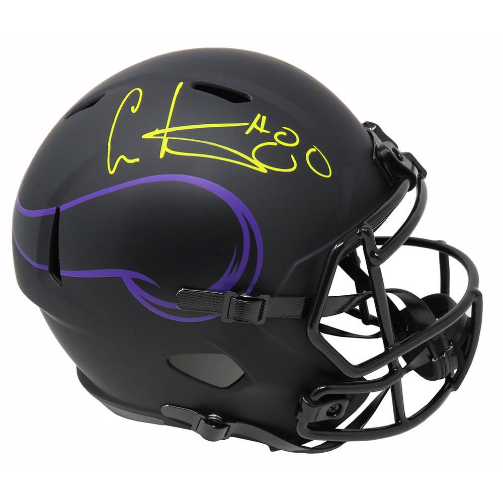 Schwartz Sports Cris Carter Signed Minnesota Vikings Eclipse Black Matte Riddell Speed Full Size Replica HelmetCARREP308