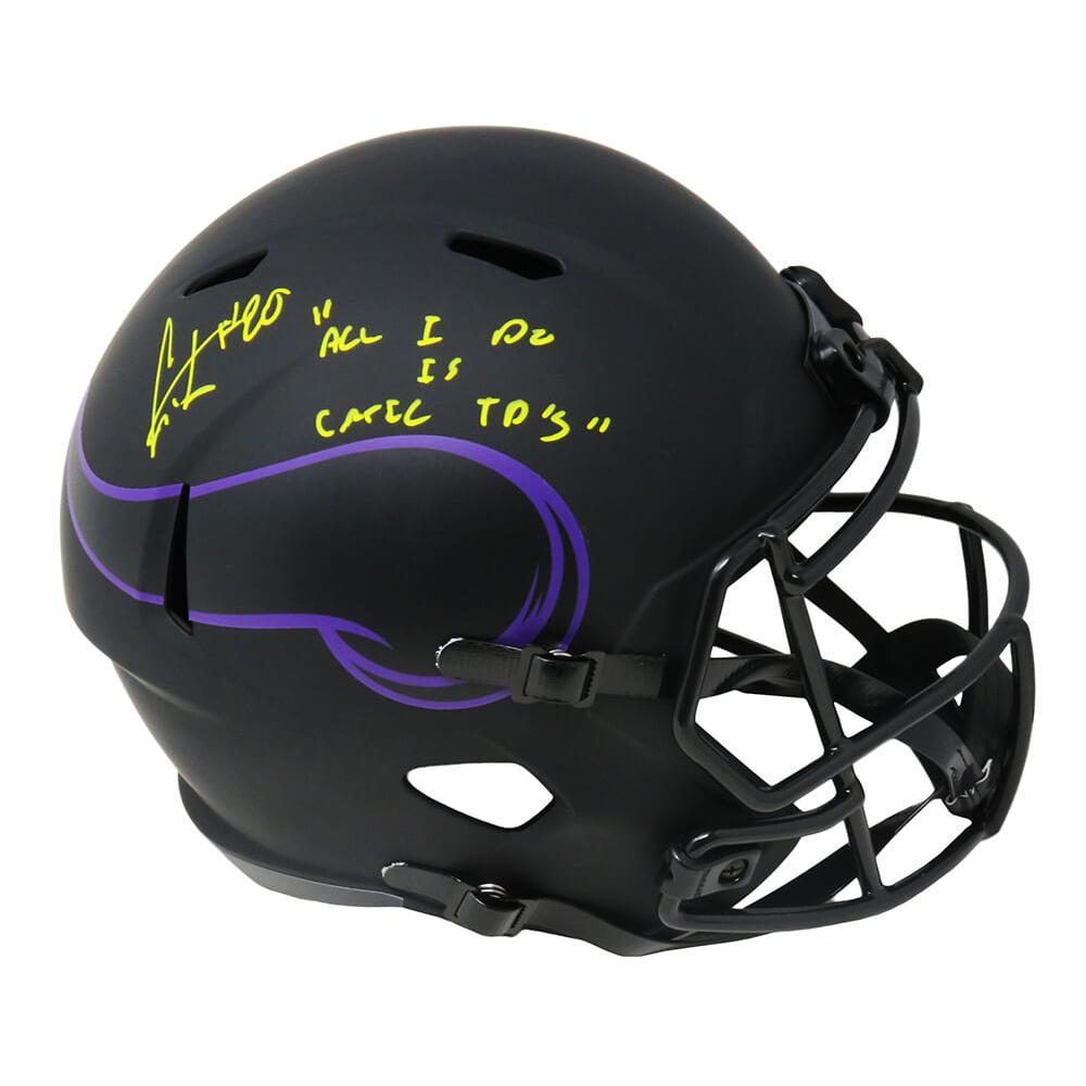 Schwartz Sports Cris Carter Signed Minnesota Vikings Eclipse Riddell Speed Full Size Replica Helmet w/All I Do Is Catch TD'sCARREP311