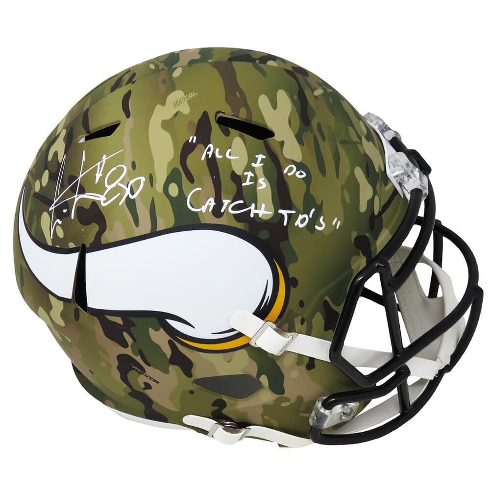 Schwartz Sports Cris Carter Signed Minnesota Vikings CAMO Riddell Speed Full Size Replica Helmet w/All I Do Is Catch TD'sCARREP314