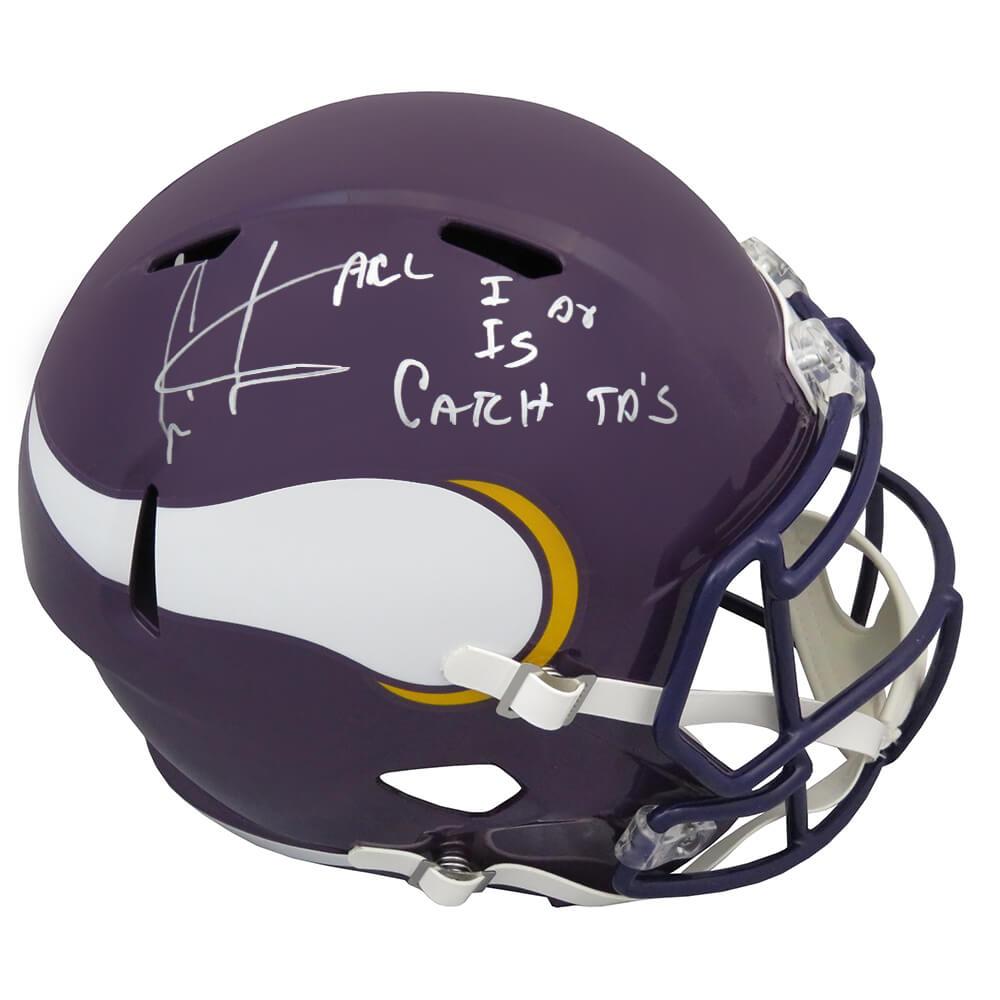 Schwartz Sports Cris Carter Signed Minnesota Vikings Throwback Riddell Full Size Speed Replica Helmet w/All I Do Is Catch TD'sCARREP316