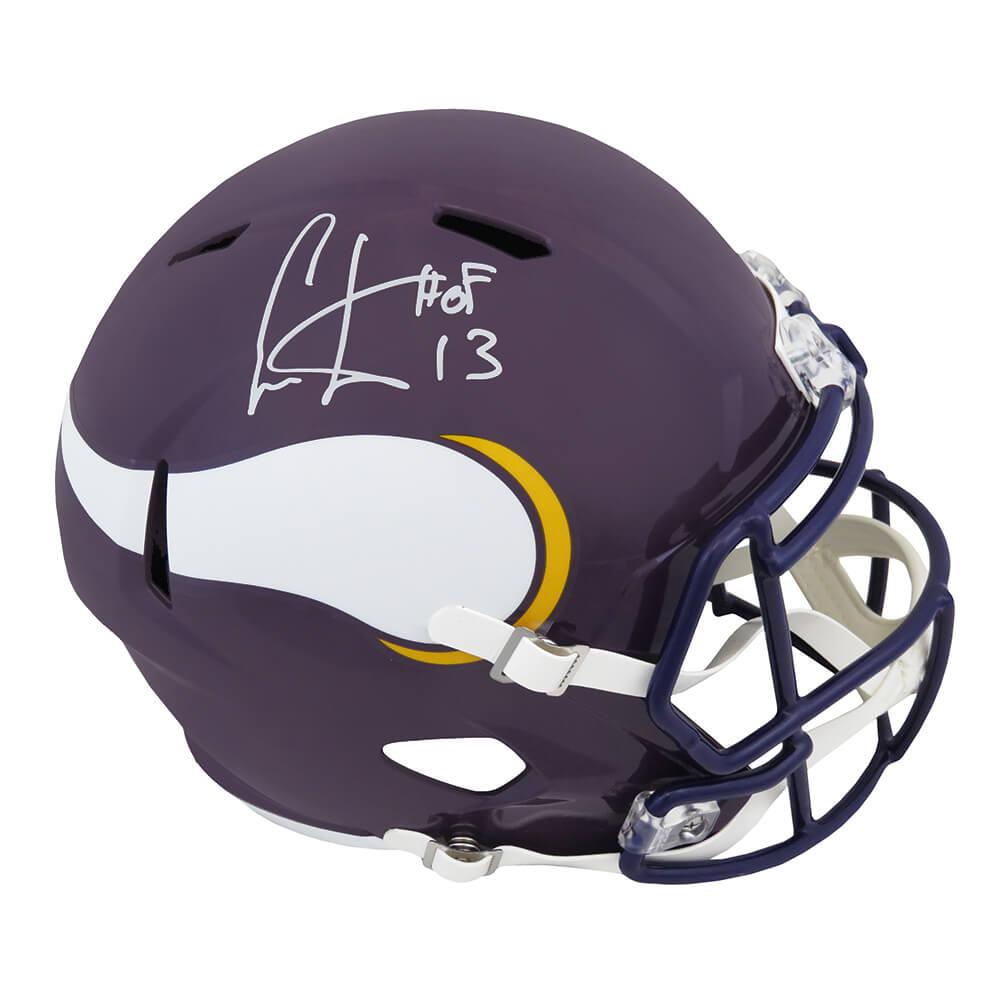 Schwartz Sports Cris Carter Signed Minnesota Vikings Throwback Riddell Full Size Speed Replica Helmet w/HOF'13CARREP320