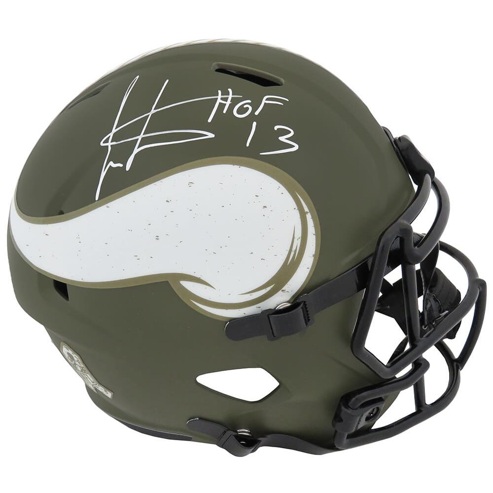 Schwartz Sports Cris Carter Signed Minnesota Vikings Salute to Service Riddell Full Size Speed Replica Helmet w/HOF'13CARREP325
