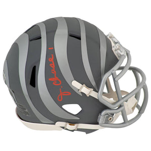 Schwartz Sports Ja'Marr Chase Signed Cincinnati Bengals SLATE Riddell Speed Mini Helmet - (Beckett)CHAMIN315