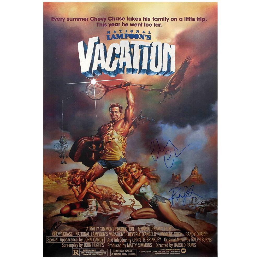 Schwartz Sports Chevy Chase & Randy Quaid Dual Signed National Lampoon's Vacation 27x40 Full Size Movie PosterCHAPST527