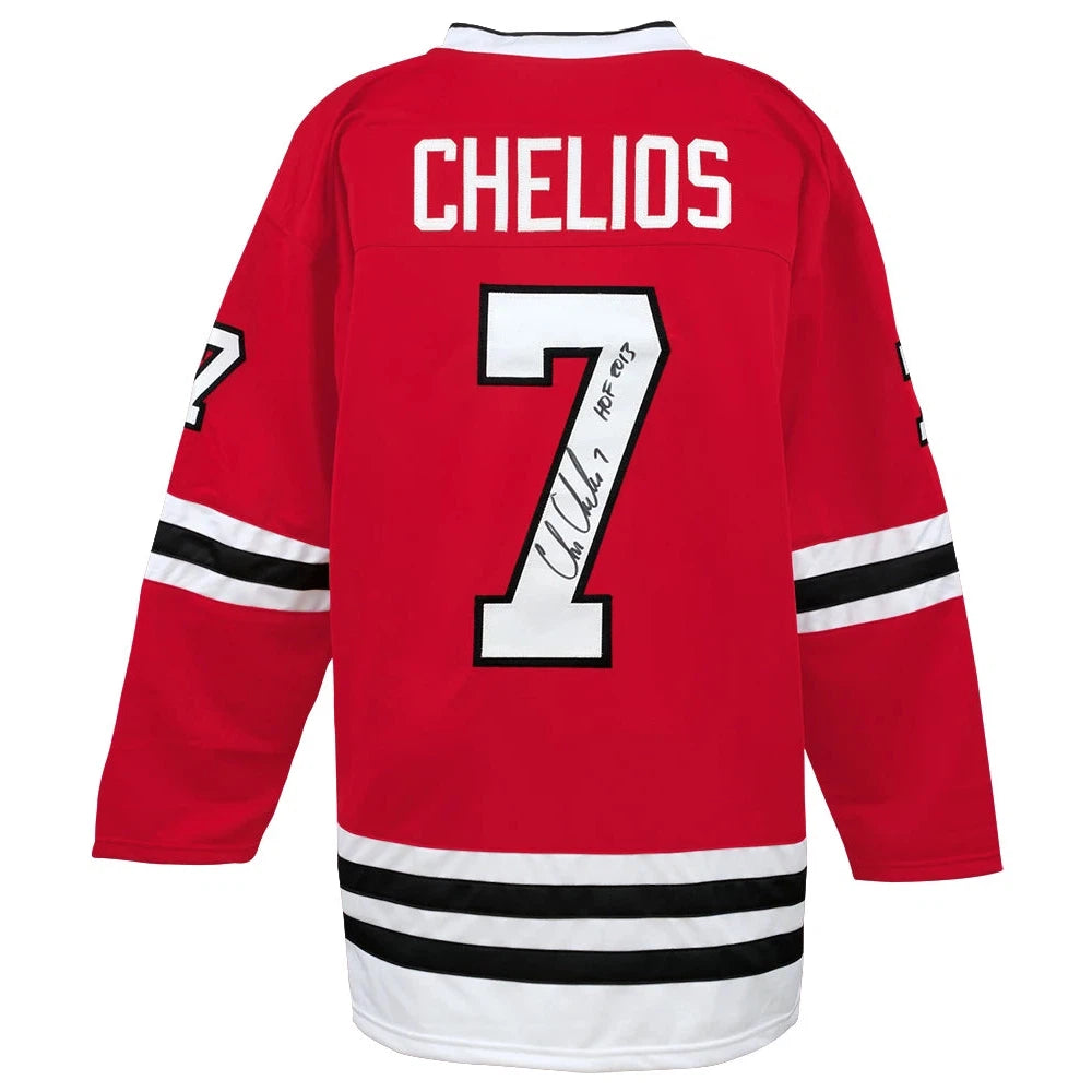 Schwartz Sports Chris Chelios Signed Red Custom Hockey Jersey w/HOF 2013 CHEJRY405