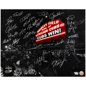 Schwartz Sports 2016 Chicago Cubs Team Signed 2016 World Series Wrigley Field Marquee Spotlight 16x20 Photo (25 Sigs)CUB16P188