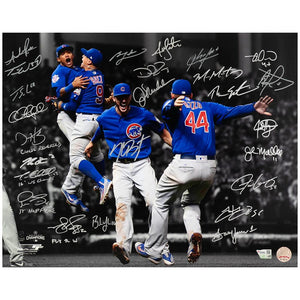 Schwartz Sports 2016 Chicago Cubs Team Signed Cubs 2016 World Series Infielders Celebration Spotlight 16x20 Photo (25 Sigs)CUB16P189