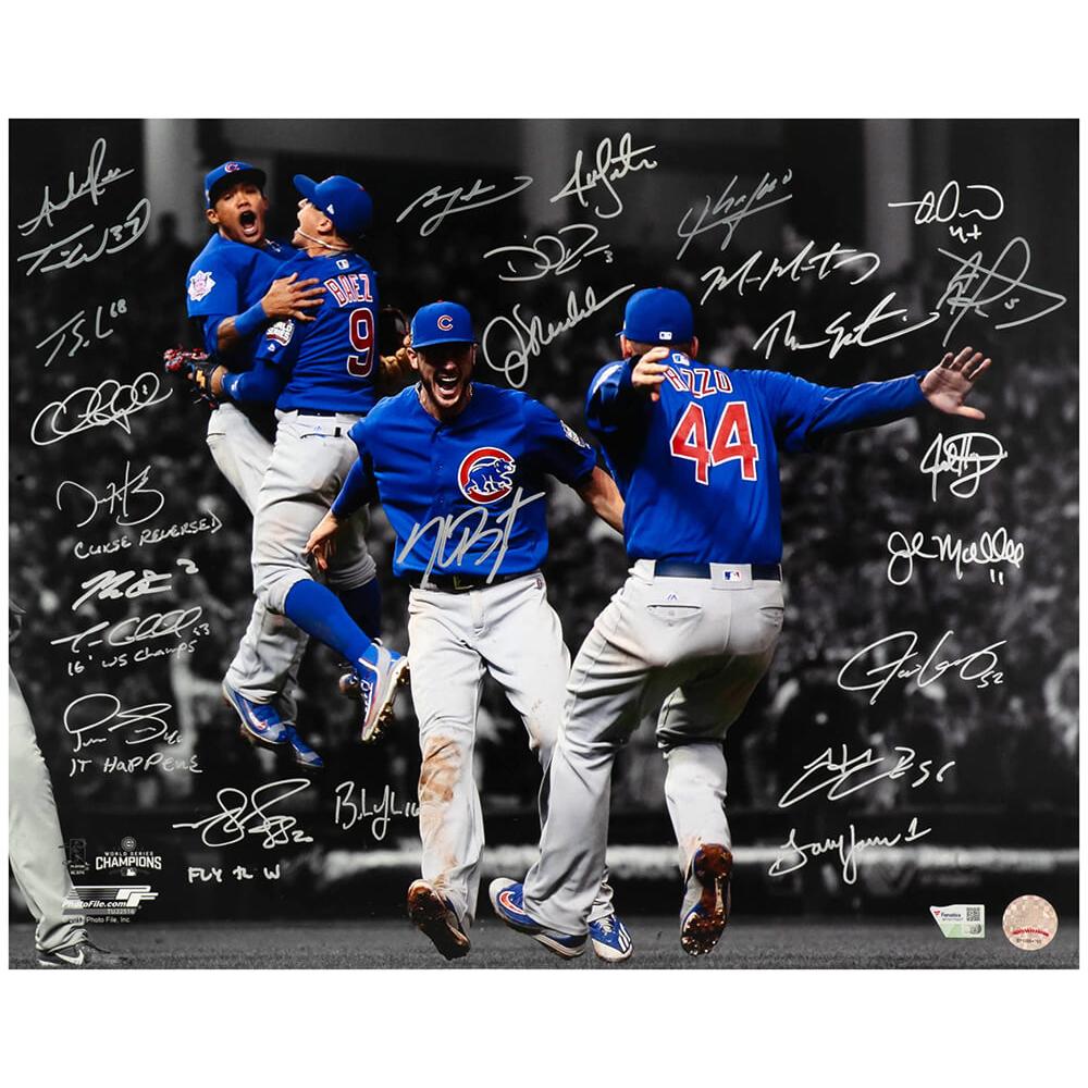 Schwartz Sports 2016 Chicago Cubs Team Signed Cubs 2016 World Series Infielders Celebration Spotlight 16x20 Photo (25 Sigs)CUB16P189