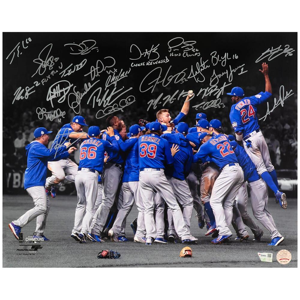 Schwartz Sports 2016 Chicago Cubs Team Signed Chicago Cubs 2016 World Series Celebration Spotlight 16x20 Photo (24 Sigs)CUB16P190
