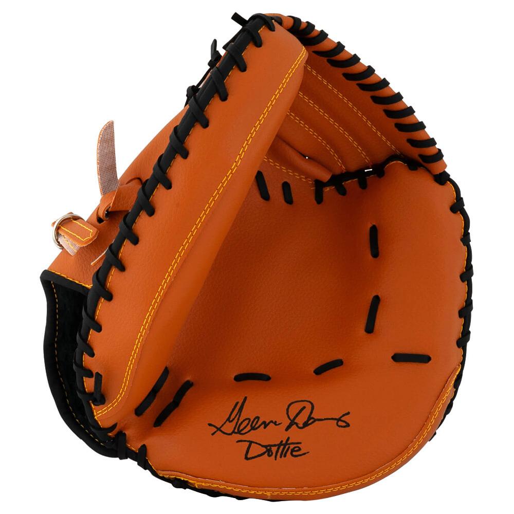 Schwartz Sports Geena Davis Signed Brown Baseball Catchers Glove w/DottieDAVGLV510