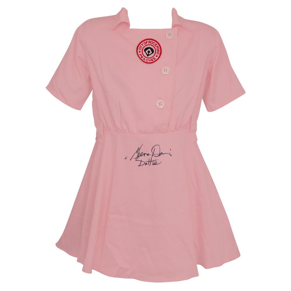 Schwartz Sports Geena Davis Signed Rockford Peaches Pink Costume Women's Baseball Jersey w/DottieDAVJRY500