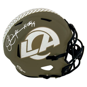 Schwartz Sports Eric Dickerson Signed Los Angeles Rams Salute to Service Riddell Full Size Speed Replica Helmet w/HOF'99DICREP312