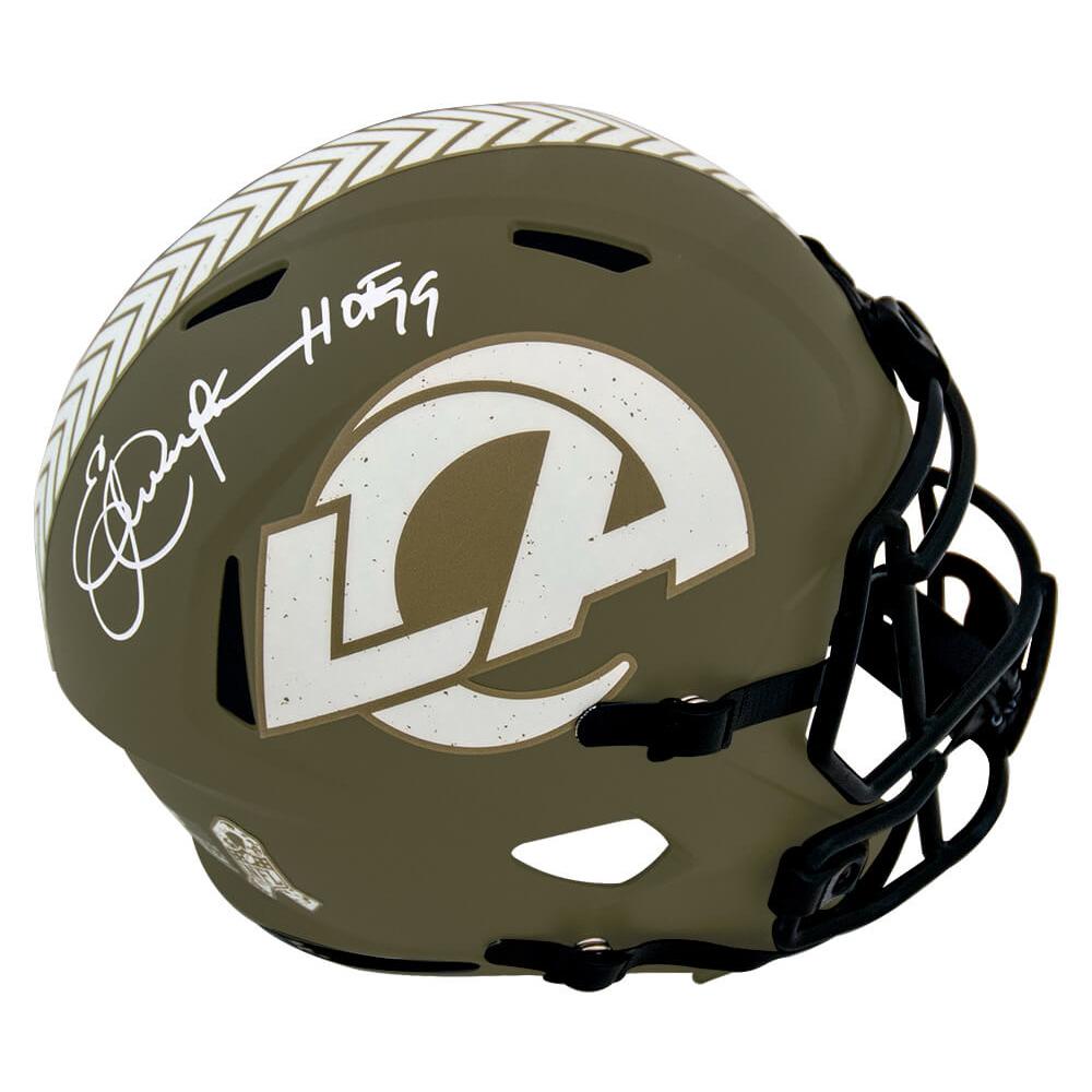 Schwartz Sports Eric Dickerson Signed Los Angeles Rams Salute to Service Riddell Full Size Speed Replica Helmet w/HOF'99DICREP312