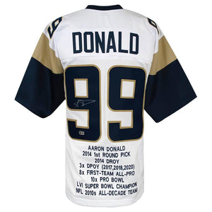 Schwartz Sports Aaron Donald Signed White Custom Embroidered Stat Football Jersey - (Beckett)DONJRY302
