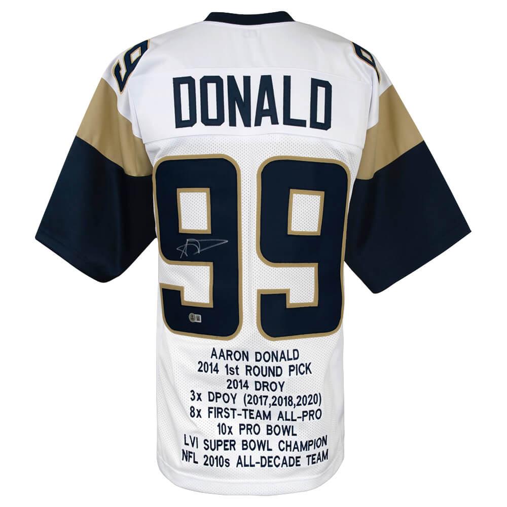 Schwartz Sports Aaron Donald Signed White Custom Embroidered Stat Football Jersey - (Beckett)DONJRY302