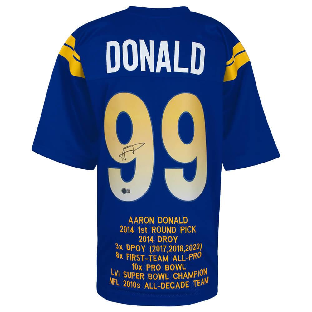 Schwartz Sports Aaron Donald Signed Blue Custom Embroidered Stat Football Jersey - (Beckett)DONJRY304