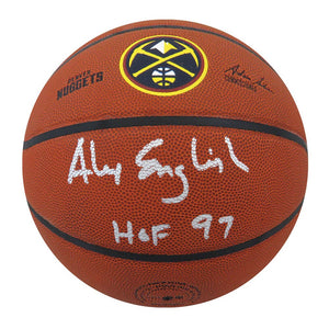 Schwartz Sports Alex English Signed Wilson Denver Nuggets Logo NBA Basketball w/HOF'97 ENGBSK205