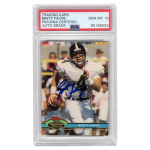 Schwartz Sports Brett Favre Signed 1991 Topps Stadium Club Rookie Football Card #94 - (PSA Encapsulated / Auto Grade 10)FAVCAR300