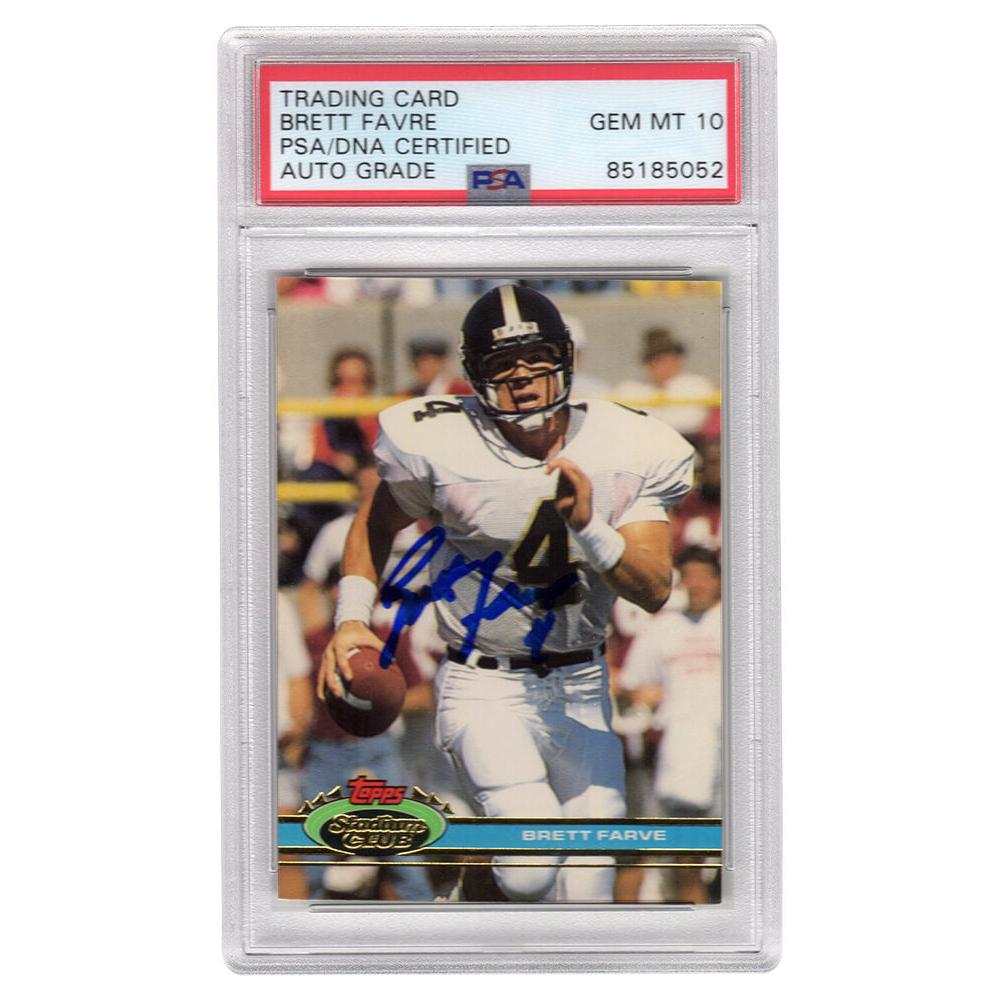 Schwartz Sports Brett Favre Signed 1991 Topps Stadium Club Rookie Football Card #94 - (PSA Encapsulated / Auto Grade 10)FAVCAR300