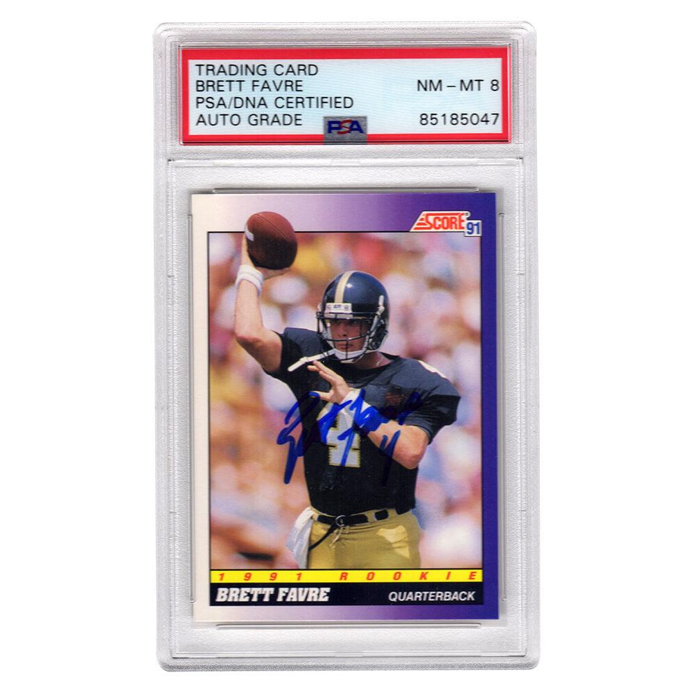 Schwartz Sports Brett Favre Signed 1991 Score Rookie Football Card #611 -(PSA Encapsulated / Auto Grade 8)FAVCAR303