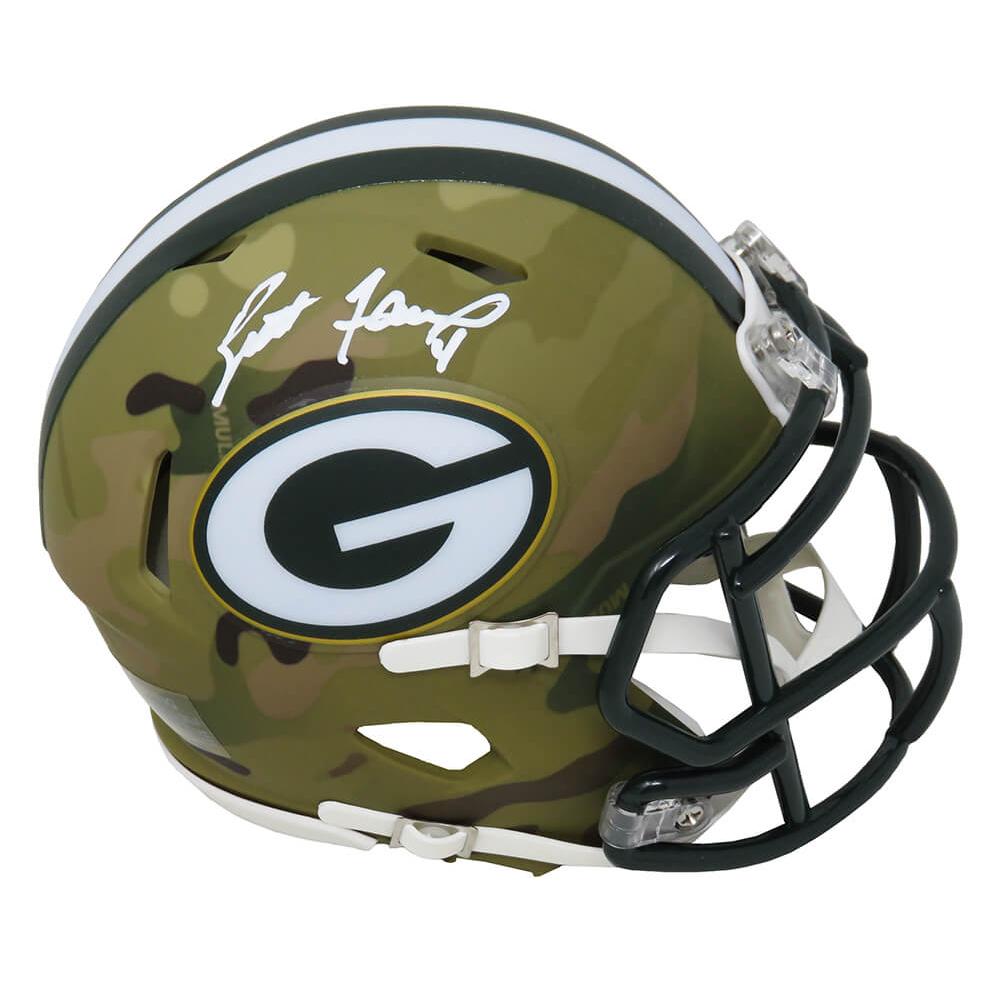 Schwartz Sports Brett Favre Signed Green Bay Packers CAMO Riddell Speed Mini HelmetFAVMIN309