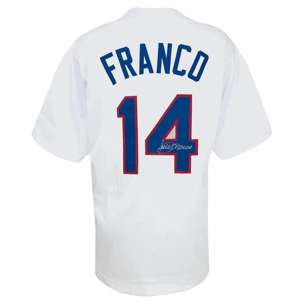 Schwartz Sports Julio Franco Signed White Custom Baseball Jersey FRAJRY110