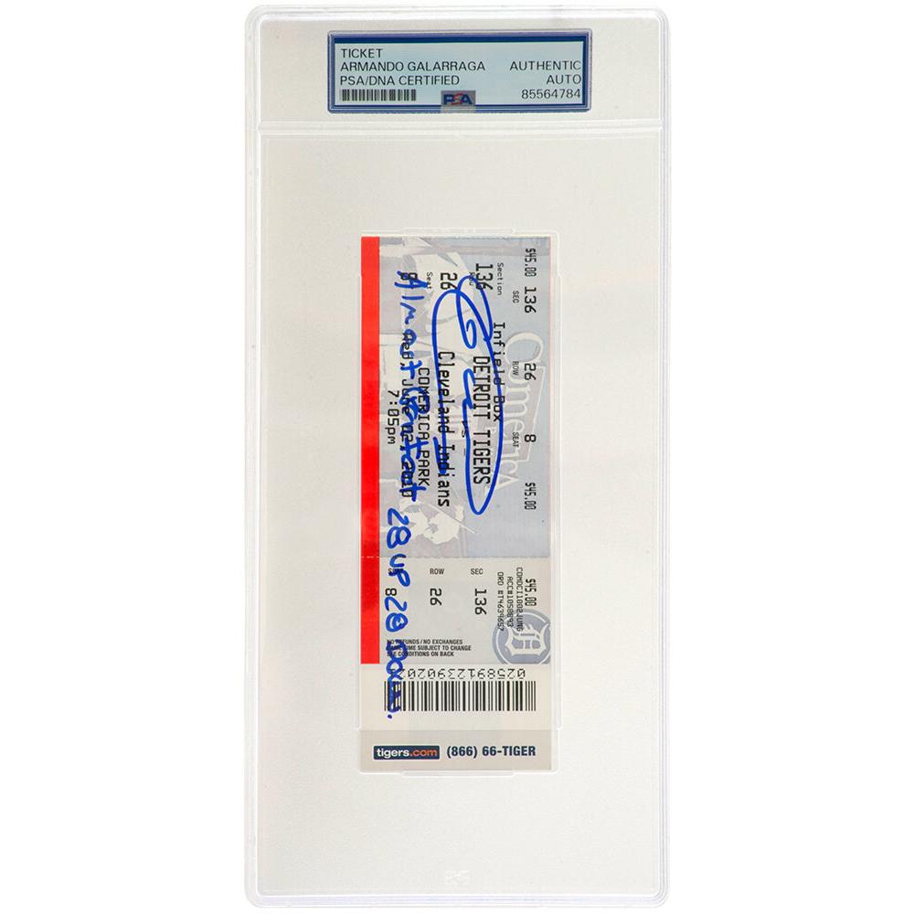 Schwartz Sports Armando Galarraga Signed Detroit Tigers vs Cleveland June 2, 2010 Game Ticket w/Insc - (PSA Encapsulated)GALTIC100