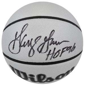 Schwartz Sports George Gervin Signed Wilson Silver 75th Anniversary Logo NBA Basketball w/HOF'96 GERBSK217