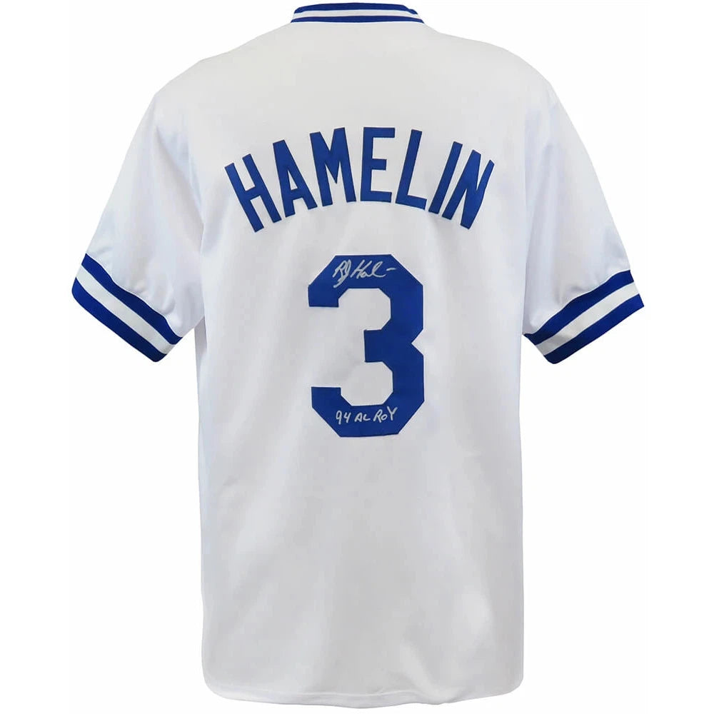 Schwartz Sports Bob Hamelin Signed White Custom Baseball Jersey w/94 AL ROY HAMJRY100