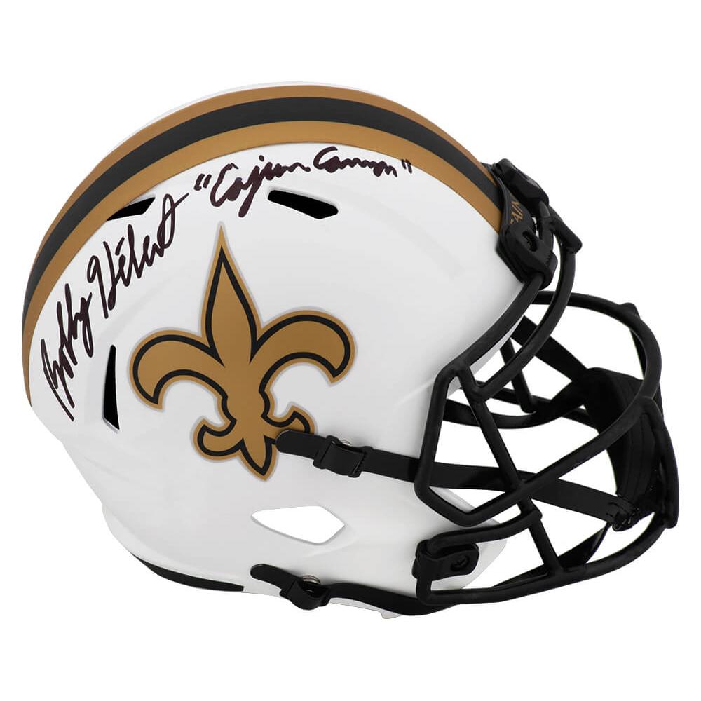 Schwartz Sports Bobby Hebert Signed New Orleans Saints LUNAR Riddell Full Size Speed Replica Helmet w/Cajun CannonHEBREP302