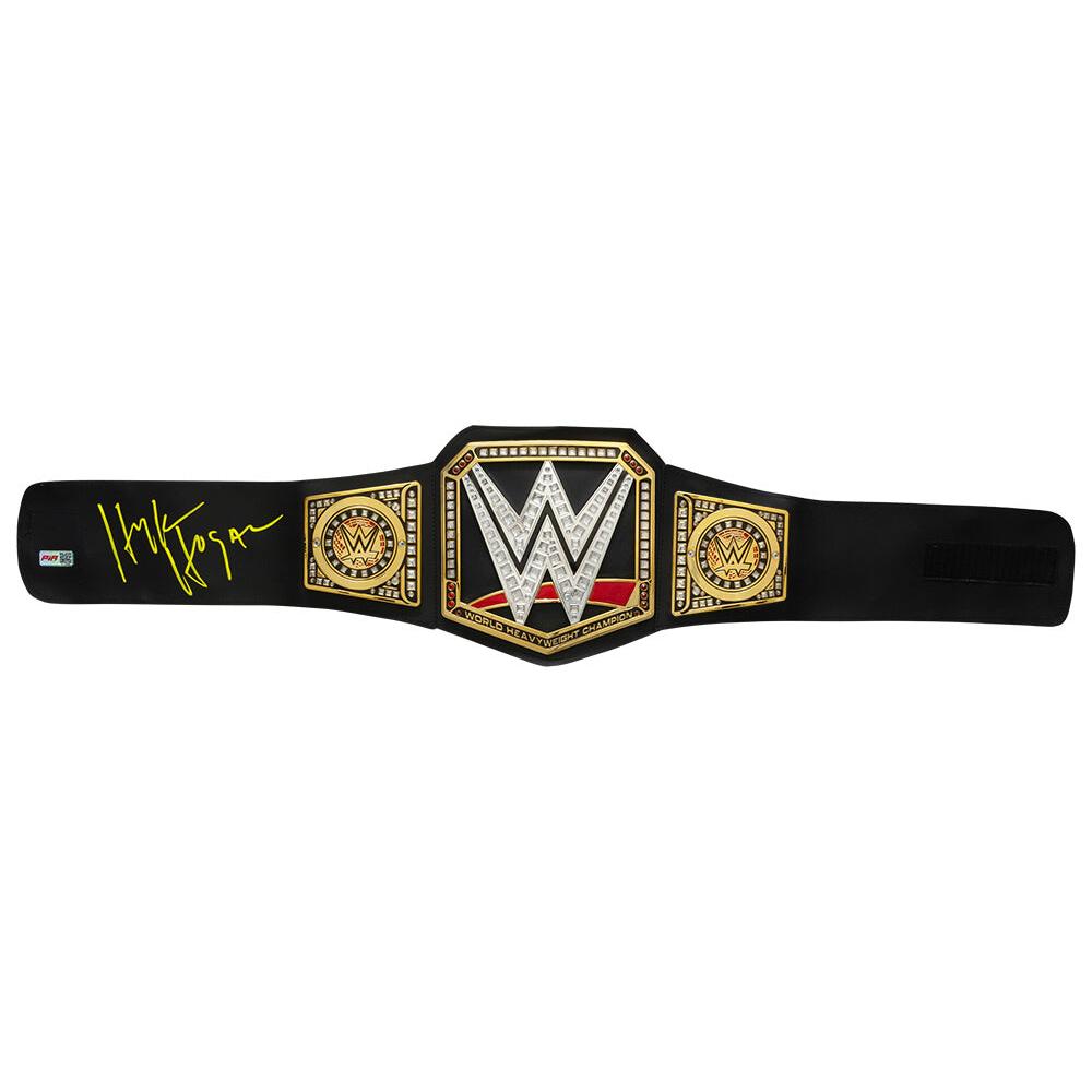 Schwartz Sports Hulk Hogan Signed WWE World Heavyweight Champion Black Replica Wrestling Belt - (Yellow Ink)HOGBLT512