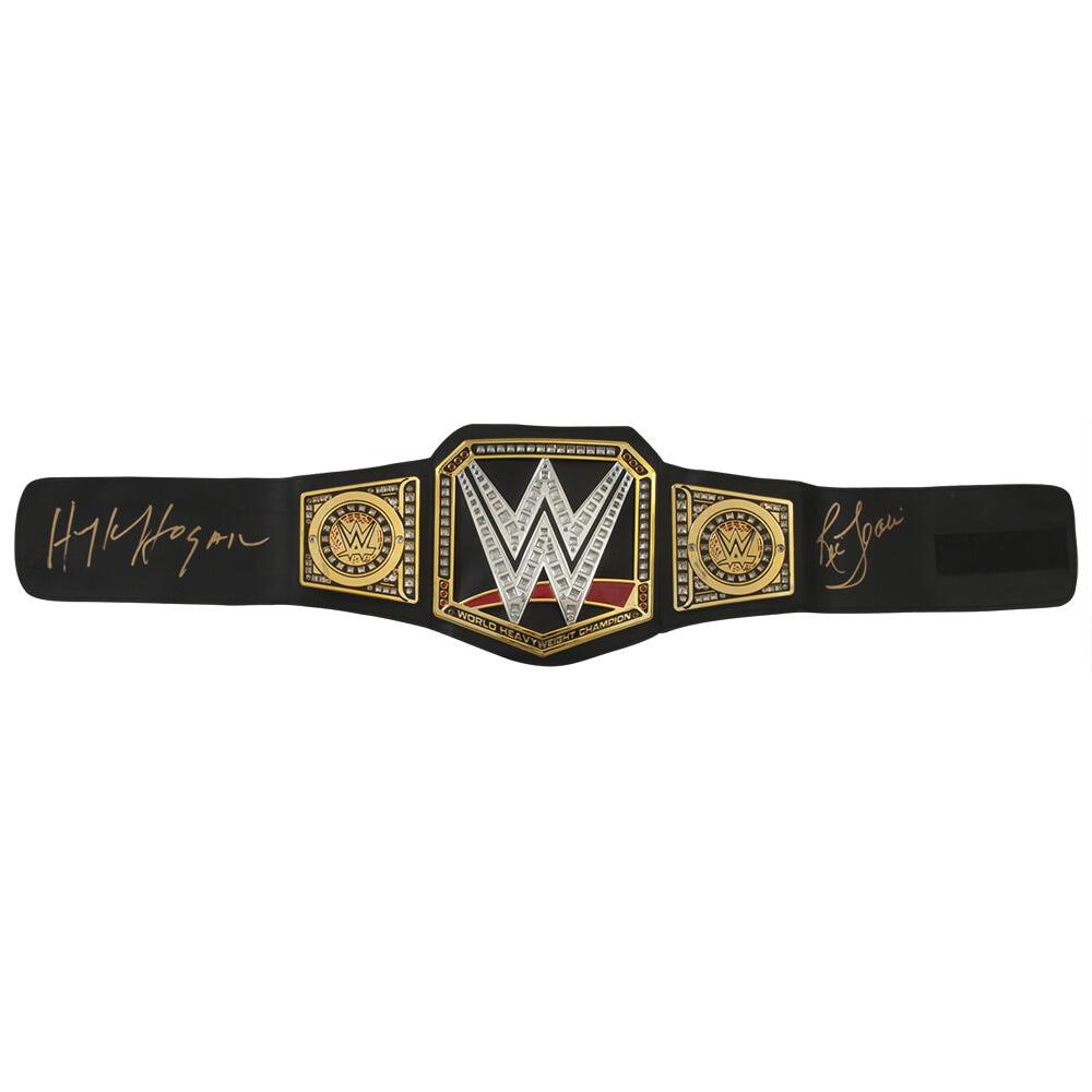 Schwartz Sports Hulk Hogan & Ric Flair Signed WWE Heavyweight Champion Replica Wrestling Black BeltHOGBLT525